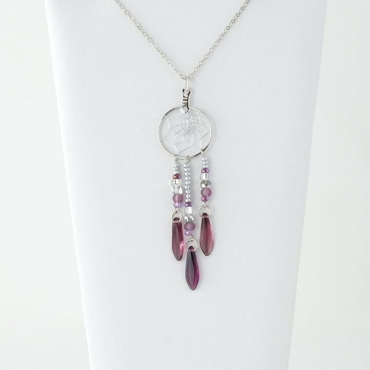 .75" Dream Catcher Amethyst Glass Bead Necklace