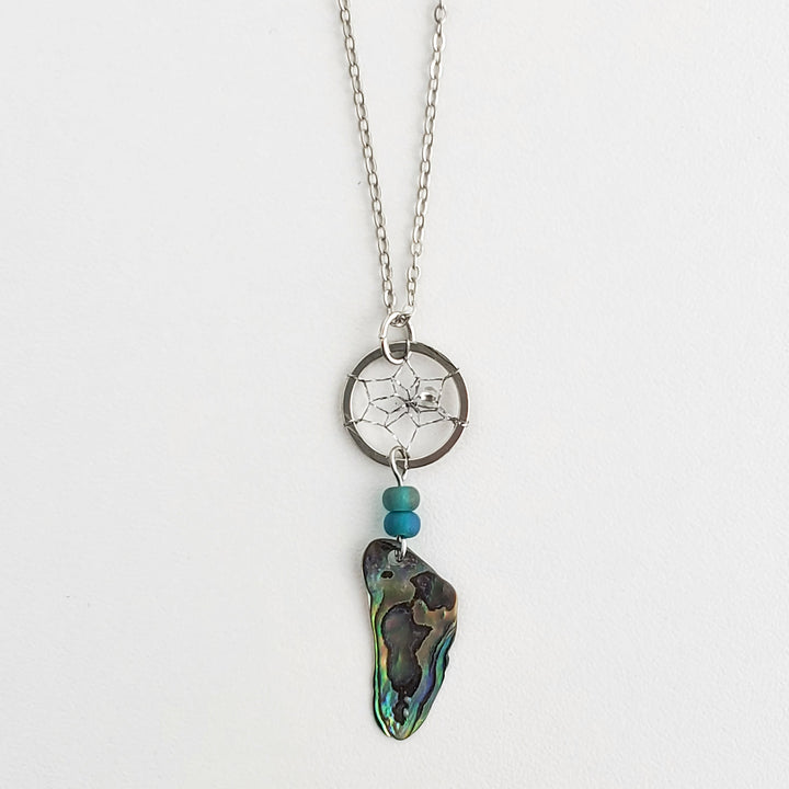 .5" Dream Catcher Necklace with a Free-form Paua Shell