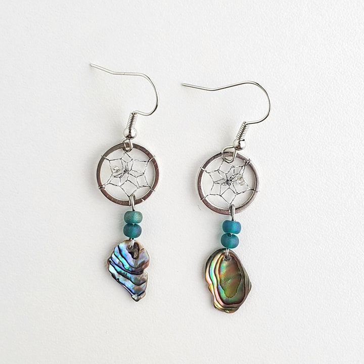 .5" Dream Catcher Earrings with Free-form Paua Shells