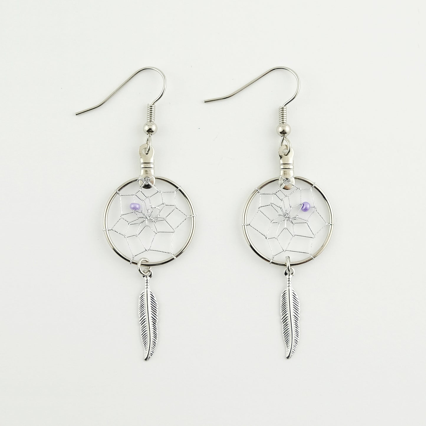 .75" Dream Catcher Earrings with Metal Feathers