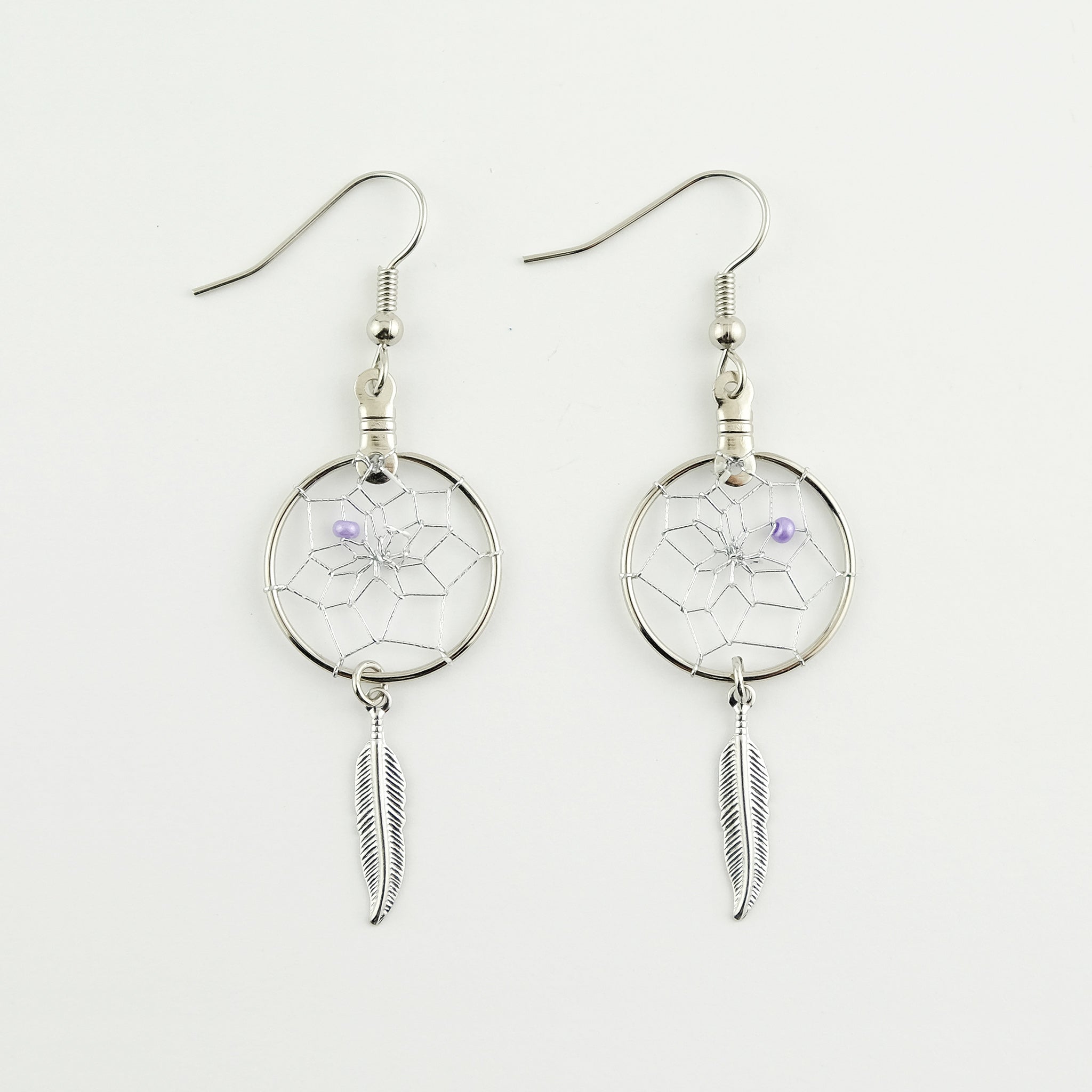 .75" Dream Catcher Earrings with Metal Feathers