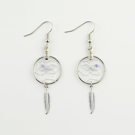 .75" Dream Catcher Earrings with Metal Feathers