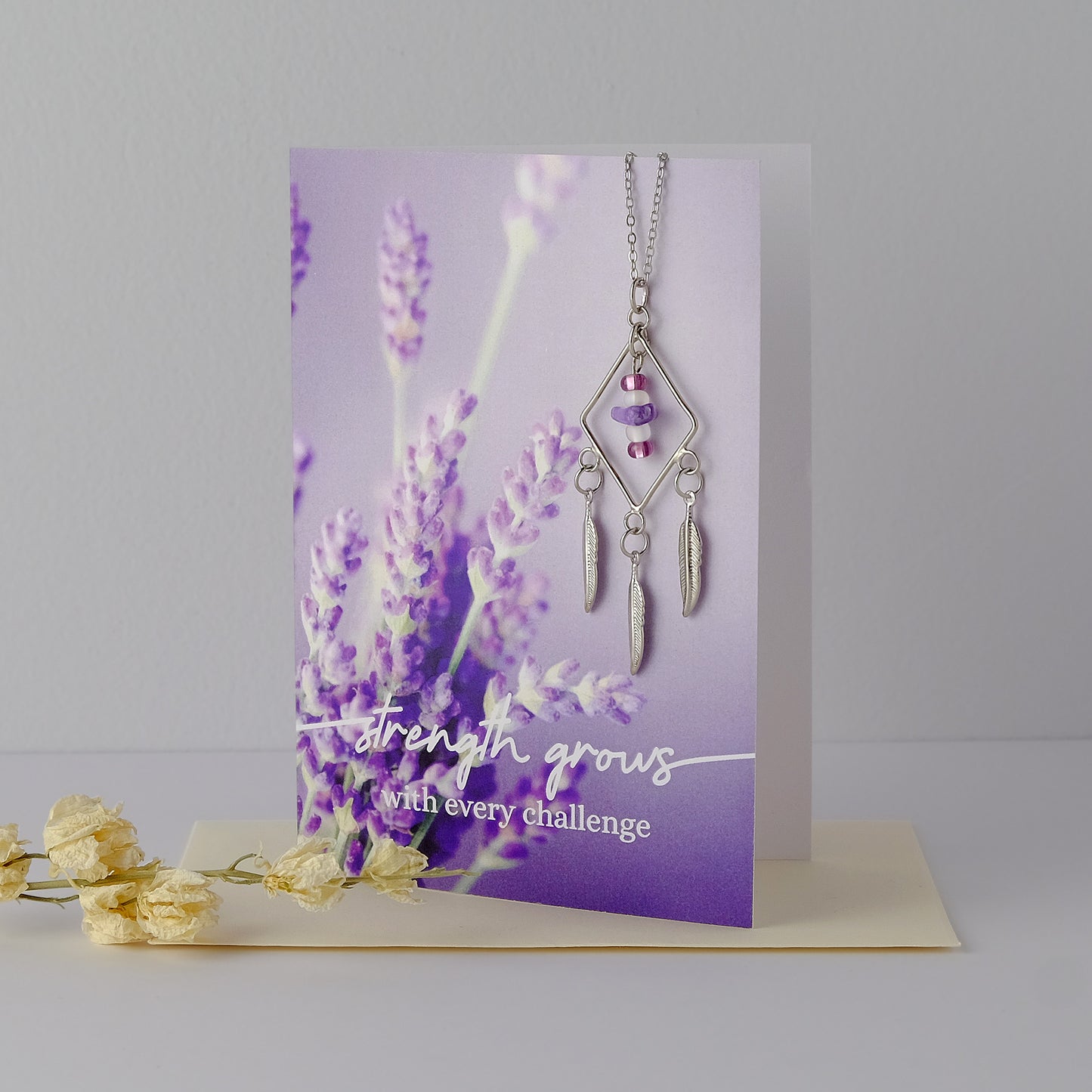 "Strength Grows" Amethyst Diamond Necklace Greeting Card
