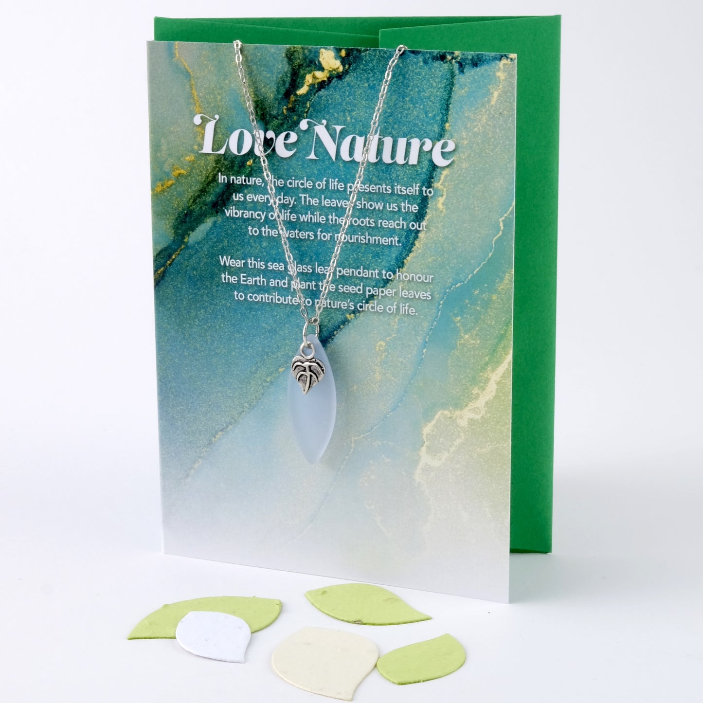 "Love Nature" Greeting Card with Lavender Sea Glass Necklace and Plantable Seed Paper