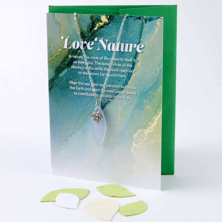 "Love Nature" Greeting Card with Lavender Sea Glass Necklace and Plantable Seed Paper